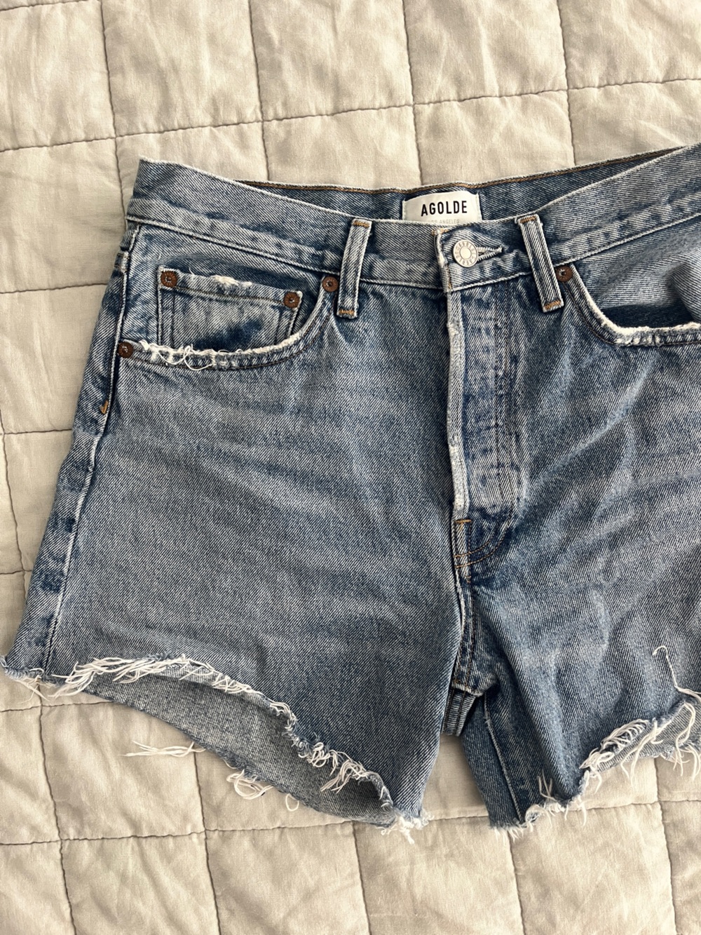 AGOLDE Parker Cut Off Denim Shorts Light Wash Size 27 - Picture 2 of 9